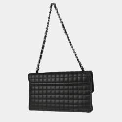 Pre Owned Chanel Black Calfskin Choco Bar Chain Handbag