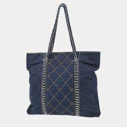 Pre Owned Chanel Blue Denim Luxury Line Tote Handbag