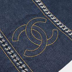 Pre Owned Chanel Blue Denim Luxury Line Tote Handbag