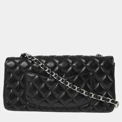 Pre Owned Chanel Black Lambskin East West Shoulder Bag