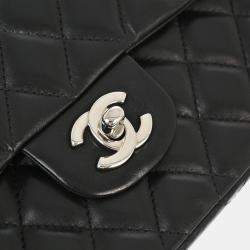 Pre Owned Chanel Black Lambskin East West Shoulder Bag