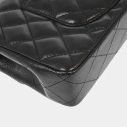 Pre Owned Chanel Black Lambskin East West Shoulder Bag