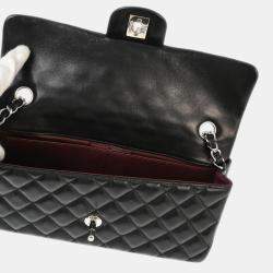 Pre Owned Chanel Black Lambskin East West Shoulder Bag