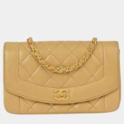 Chanel Beige Lambskin Small Diana Shoulder Bag