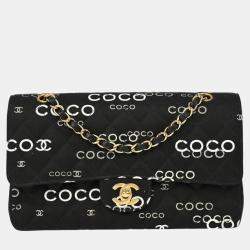 Chanel Black Canvas Coco Medium Classic Double Flap Shoulder Bag