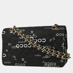 Chanel Black Canvas Coco Medium Classic Double Flap Shoulder Bag