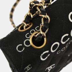 Chanel Black Canvas Coco Medium Classic Double Flap Shoulder Bag