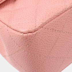 Pre Owned Chanel Pink Calfskin Medium Classic Double Flap Shoulder Bag