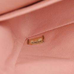 Pre Owned Chanel Pink Calfskin Medium Classic Double Flap Shoulder Bag