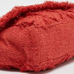 Pre Owned Chanel Red Diamond Stitch Tweed Maxi Nature Flap Bag                  