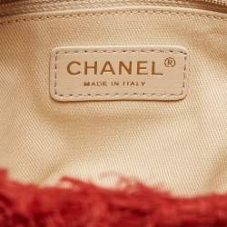Pre Owned Chanel Red Diamond Stitch Tweed Maxi Nature Flap Bag                  