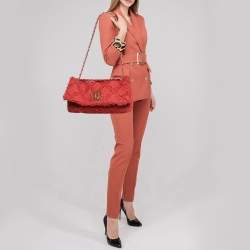 Pre Owned Chanel Red Diamond Stitch Tweed Maxi Nature Flap Bag                  