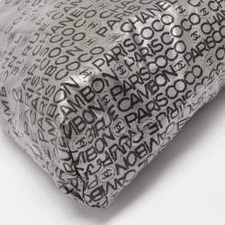 Pre Owned Chanel Silver Coated Nylon 31 Rue Cambon Graphic Drawstring Tote