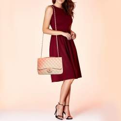 Chanel Ombre Orange/Cream Quilted Leather Jumbo Classic Single Flap Bag