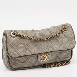 Pre Owned Chanel Grey Quilted Leather Paris-Bombay Triptych Flap Bag
