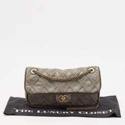 Pre Owned Chanel Grey Quilted Leather Paris-Bombay Triptych Flap Bag
