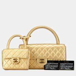 Chanel Gold Lambskin Matelasse Coco Mark Handbag