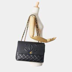 Chanel Black Lambskin Matelasse Coco Mark Chain Shoulder Bag