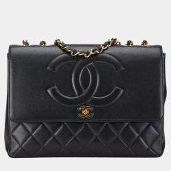 Chanel Black Lambskin Matelasse Coco Mark Chain Shoulder Bag