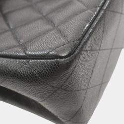 Chanel Leather Grained Calfskin Black Deca Matelasse 30 Classic Large W-Flap Shoulder Bag