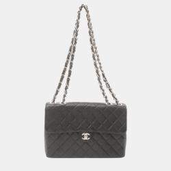 Chanel Leather Grained Calfskin Black Deca Matelasse 30 Classic Large W-Flap Shoulder Bag