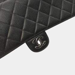 Chanel Leather Grained Calfskin Black Deca Matelasse 30 Classic Large W-Flap Shoulder Bag