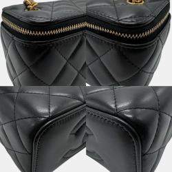 Chanel Metal Black Gold Leather Matelasse Vanity Shoulder Bag