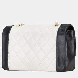 Chanel White Black Bicolor Lambskin Matelasse 25 Coco Mark Diana Chain Shoulder Bag