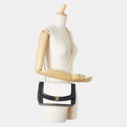 Chanel White Black Bicolor Lambskin Matelasse 25 Coco Mark Diana Chain Shoulder Bag