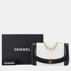 Chanel White Black Bicolor Lambskin Matelasse 25 Coco Mark Diana Chain Shoulder Bag