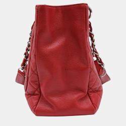 Chanel Red Caviar Skin Gst Matelasse Chain Tote Bag
