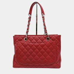 Chanel Red Caviar Skin Gst Matelasse Chain Tote Bag
