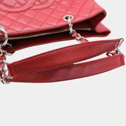 Chanel Red Caviar Skin Gst Matelasse Chain Tote Bag