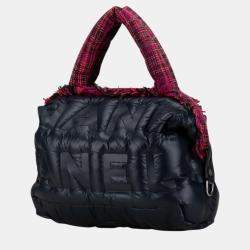 Pre Owned Chanel Navy Pink Nylon Wool Doudone Coconneige Embossed Handbag