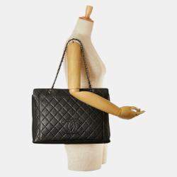 Chanel Black Silver Caviar Skin Coco Mark Chain Tote Bag