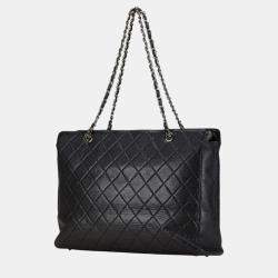 Chanel Black Silver Caviar Skin Coco Mark Chain Tote Bag