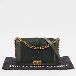 Pre Owned Chanel Green Calfhair and Leather New Medium Boy Flap Bag