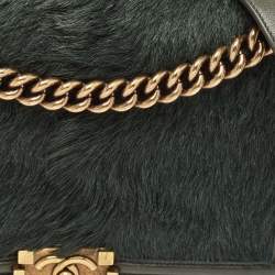Pre Owned Chanel Green Calfhair and Leather New Medium Boy Flap Bag