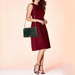 Pre Owned Chanel Green Calfhair and Leather New Medium Boy Flap Bag