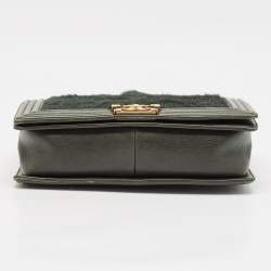 Pre Owned Chanel Green Calfhair and Leather New Medium Boy Flap Bag