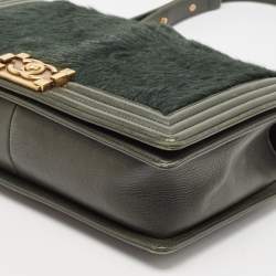 Pre Owned Chanel Green Calfhair and Leather New Medium Boy Flap Bag