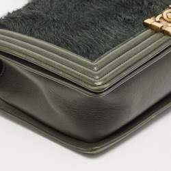 Pre Owned Chanel Green Calfhair and Leather New Medium Boy Flap Bag