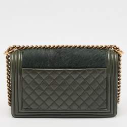 Pre Owned Chanel Green Calfhair and Leather New Medium Boy Flap Bag