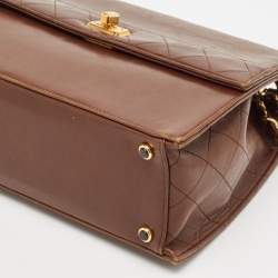 Pre Owned Chanel Brown Quilted Leather Trapezoid Flap Bag