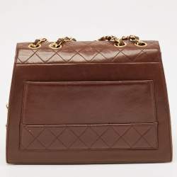 Pre Owned Chanel Brown Quilted Leather Trapezoid Flap Bag