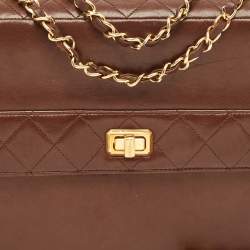 Pre Owned Chanel Brown Quilted Leather Trapezoid Flap Bag