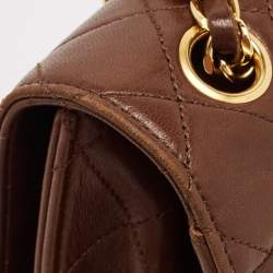 Pre Owned Chanel Brown Quilted Leather Trapezoid Flap Bag