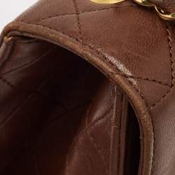 Pre Owned Chanel Brown Quilted Leather Trapezoid Flap Bag