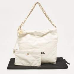 Chanel Off White Quilted Leather 22 Bag