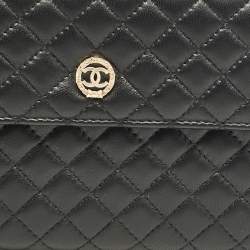 Chanel Black Micro Quilted Leather CC Flap Continental Wallet